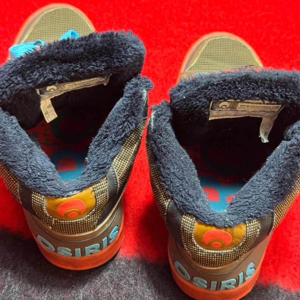 Osiris Tranzor Skate Shoes Mens 10 Brown Orange Blue Faux Fur High Top Sneakers - Picture 10 of 12